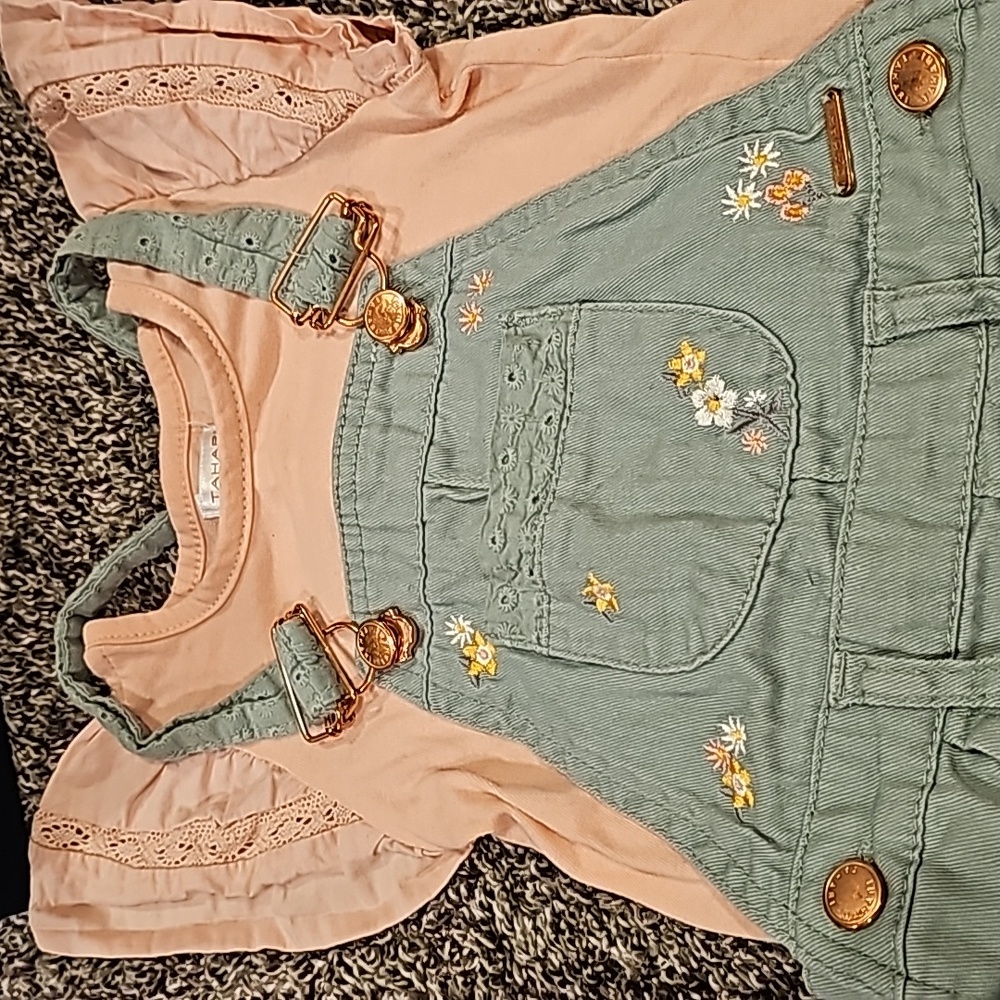 Tahari Toddler Girls Floral Overall set & little Lass safari Overall set - Picture 2 of 8